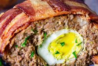 German Meatloaf with Bacon and Hard Boiled Eggs
