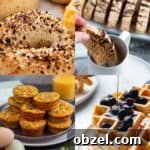 Baked Cheesy Zucchini Tuna Melts 8 Four images of a sourdough bagel, waffles, biscotti and breakfast bites.
