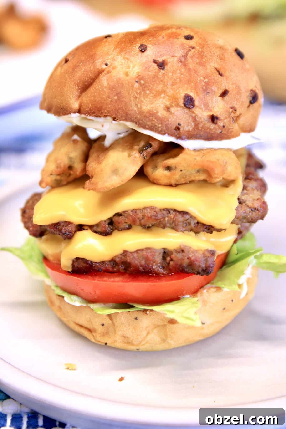 The Fried Pickle Burger is a must-try for dinner this week. Two ground beef patties grilled to perfection, topped with melted cheese and crispy fried pickles for an epic burger that will beat the drive-thru. Double cheeseburger with fried pickles on an onion bun.