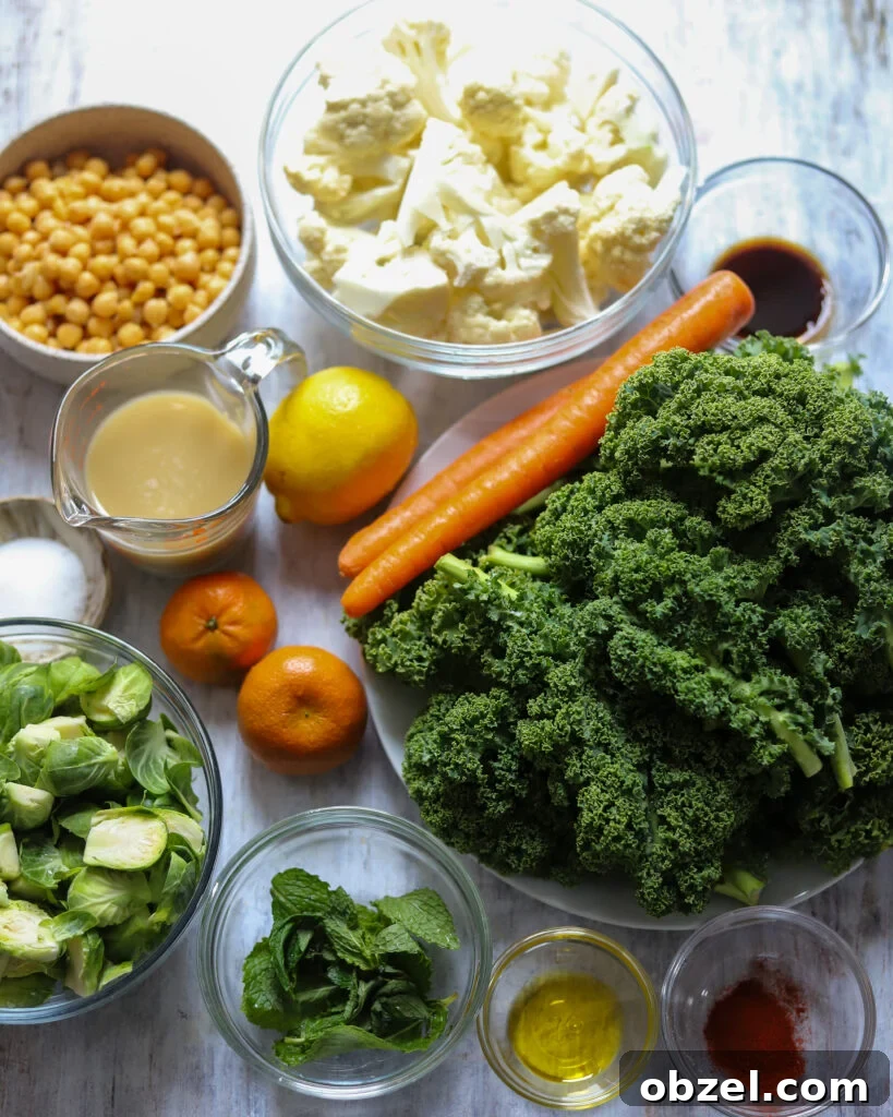 flatly of the ingredients for superfood kale salad 