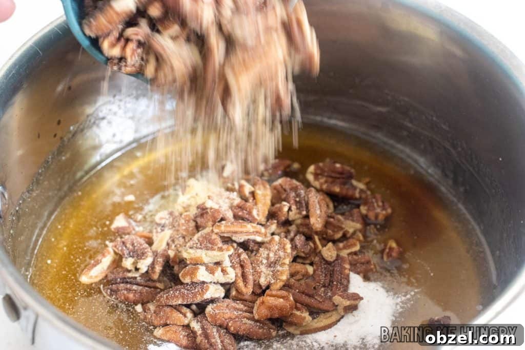 Old Fashioned Pecan Brittle Recipe 8 nuts being added