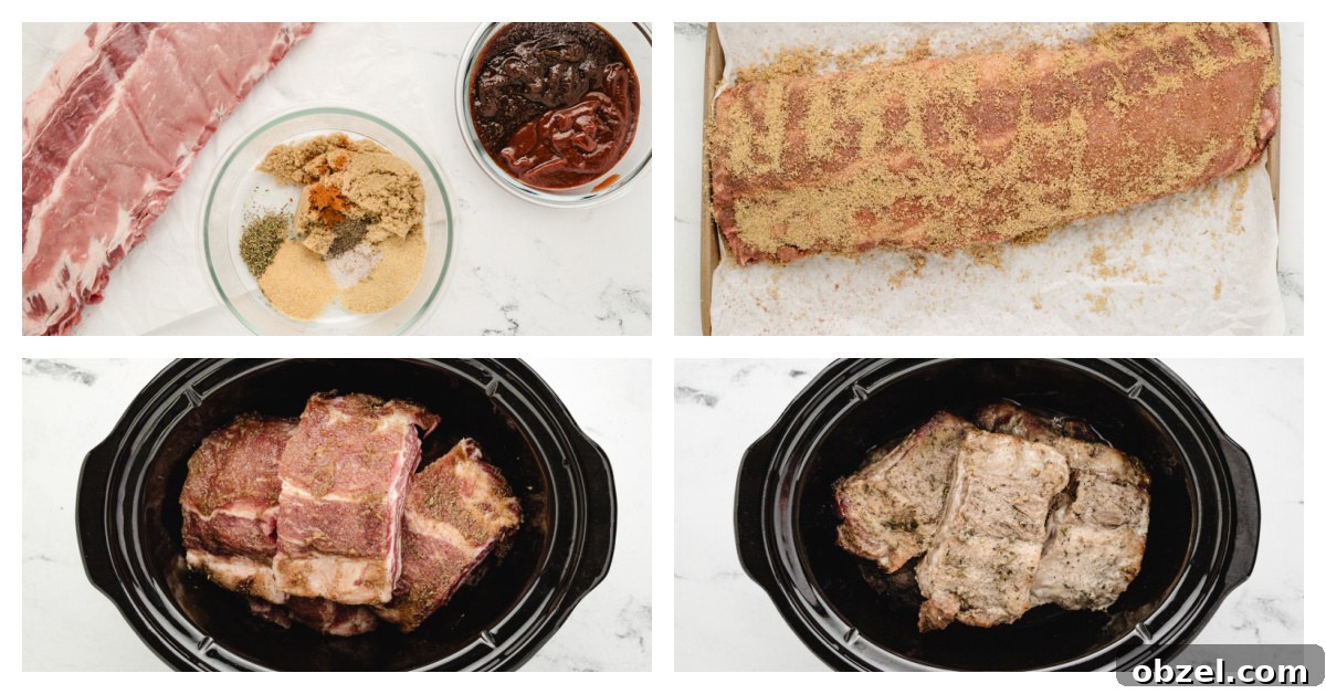 Juicy Slow Cooker Baby Back Ribs Recipe 4 four photos showing how to make slow cooker baby back ribs