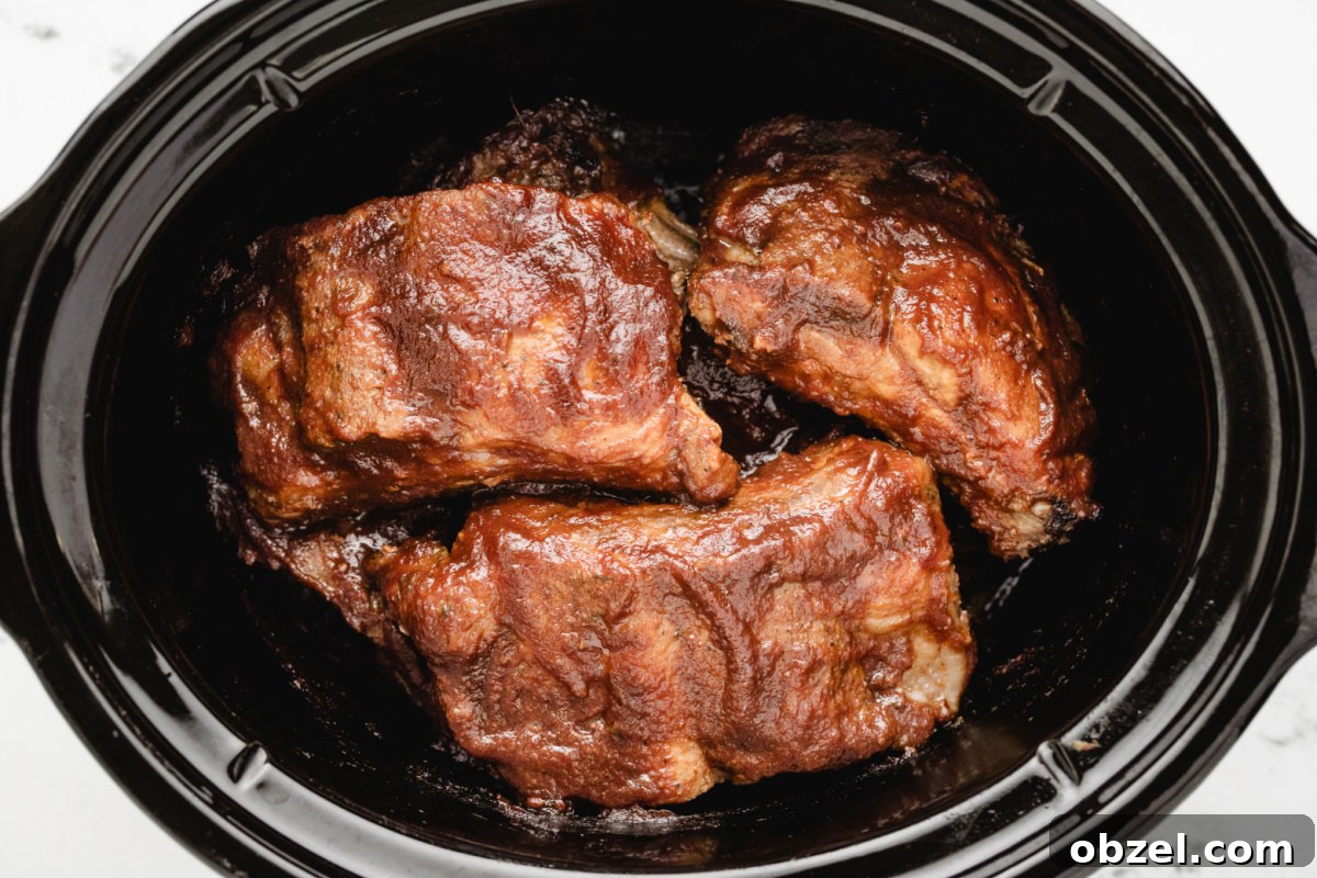 Juicy Slow Cooker Baby Back Ribs Recipe 6 baby back ribs in a slow cooker