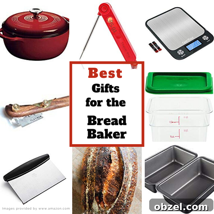 A collage of gifts to buy for the bread baker.