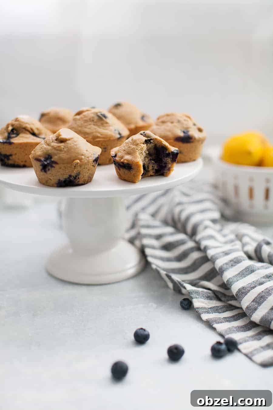 Zesty Lemon Blueberry Muffins Recipe 3 Lemon Blueberry Muffins on a plate