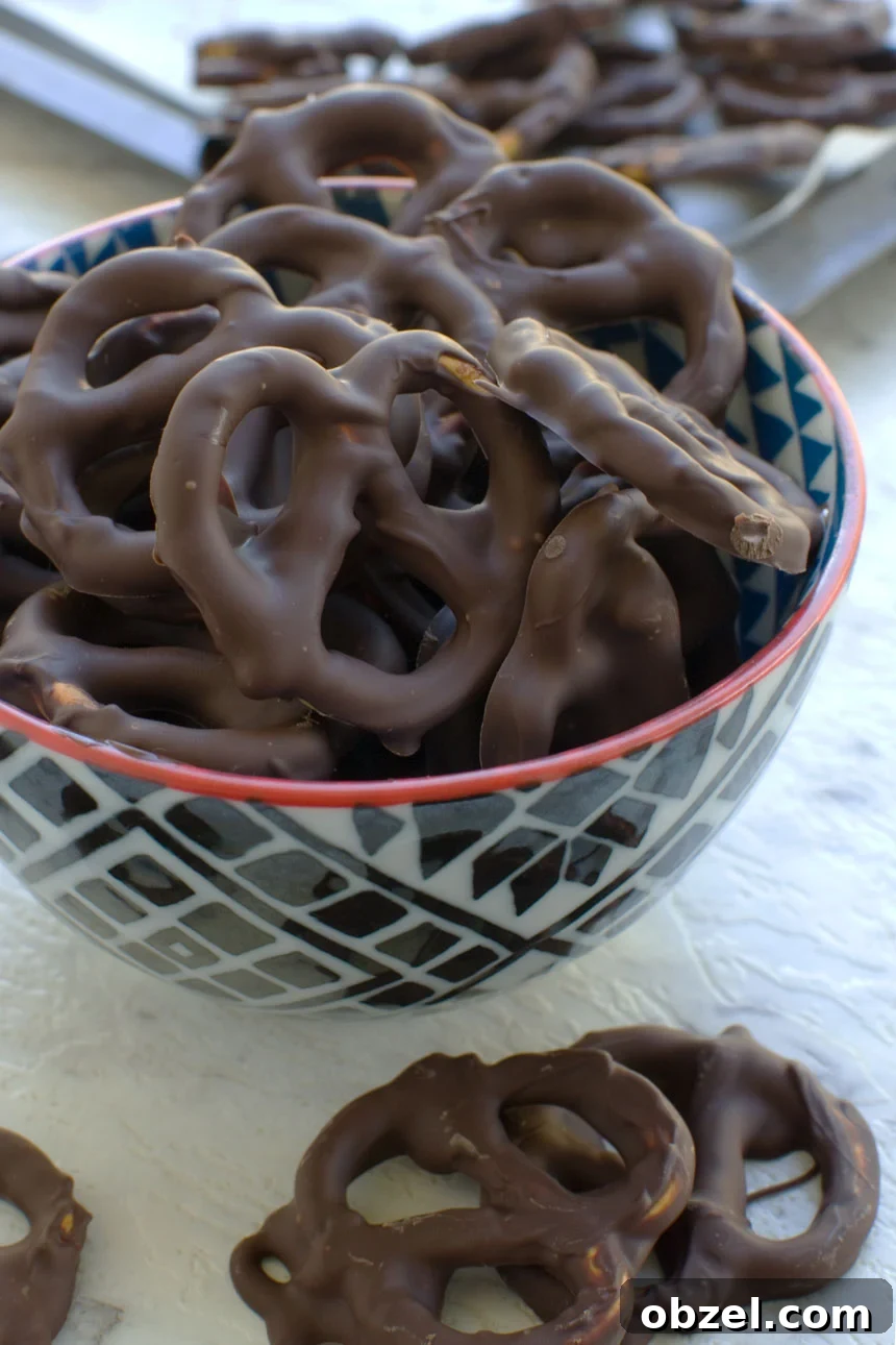 Chocolate Covered Pretzels in 10 Minutes 2 A bowl of homemade chocolate covered pretzels