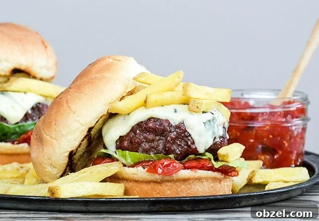 Blue cheese burger with tomato shallot jam