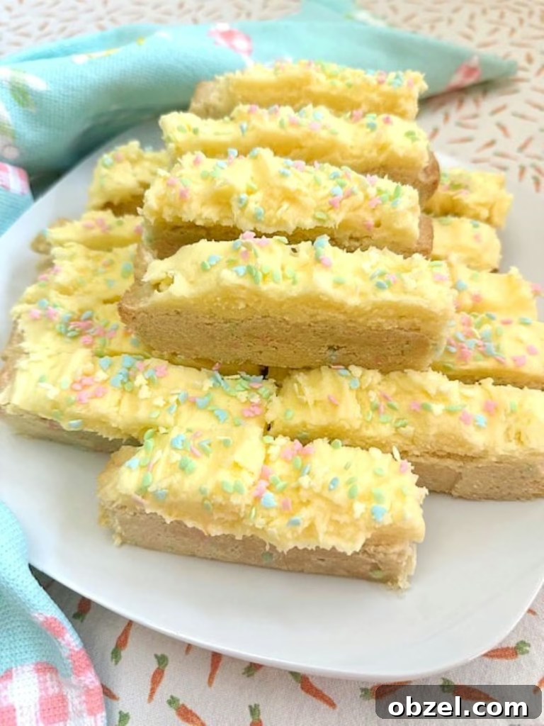 Quick Spring Cookies Recipe with Fresh Flavors 2 a cheery plate stacked with sweet yellow sugar cookie bars