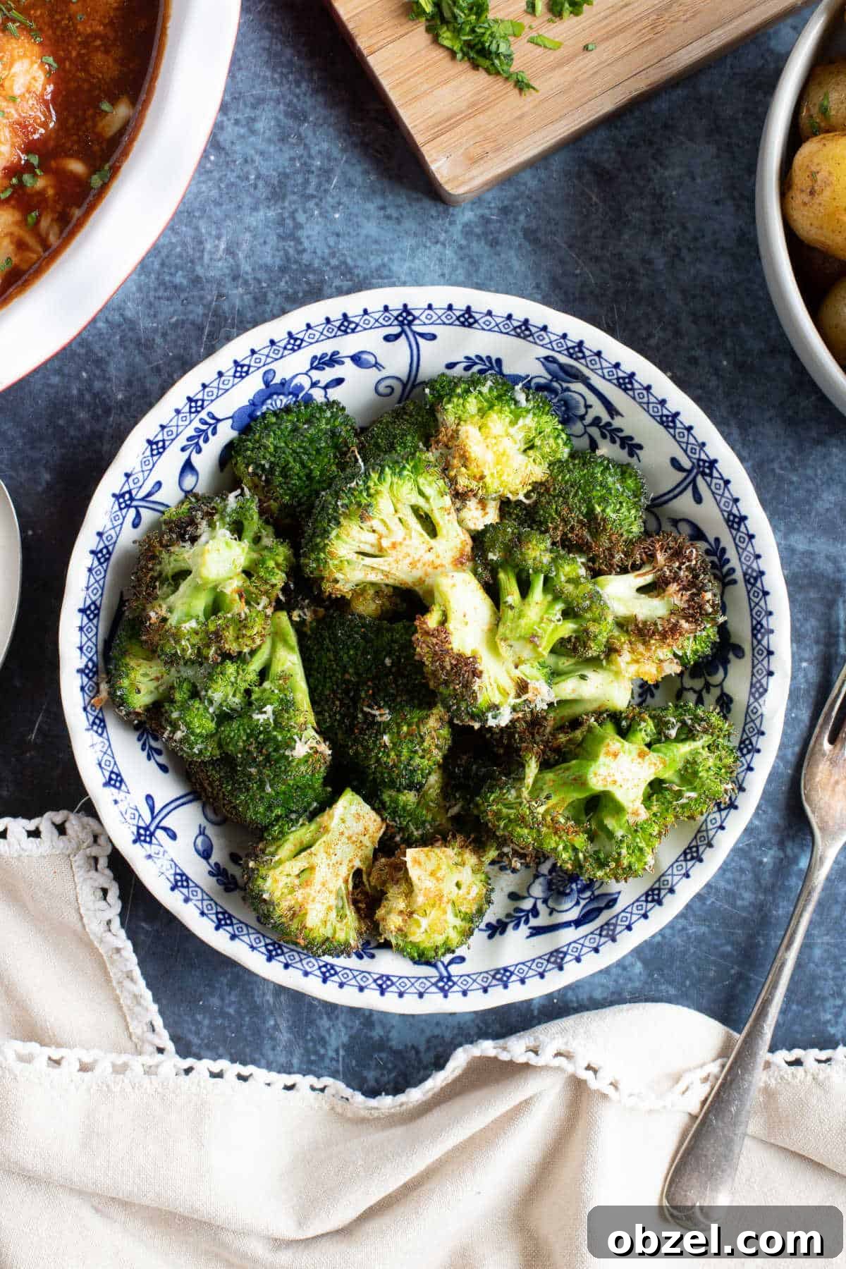 Roasted air fryer broccoli.