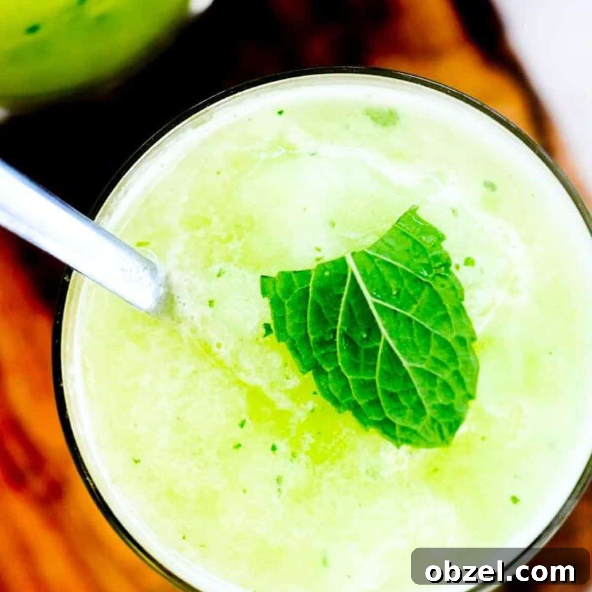 Refreshing honeydew mint slush made with frozen honeydew melon