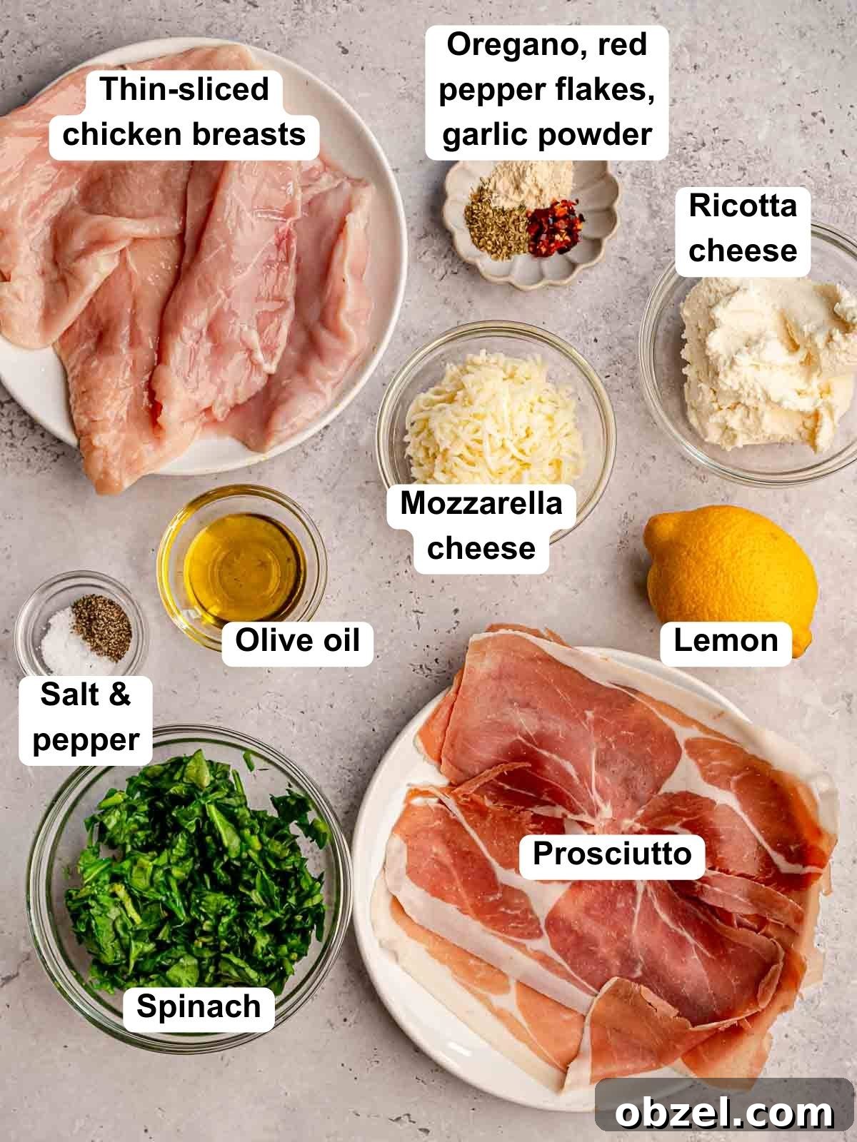 Ingredients in prosciutto wrapped chicken.