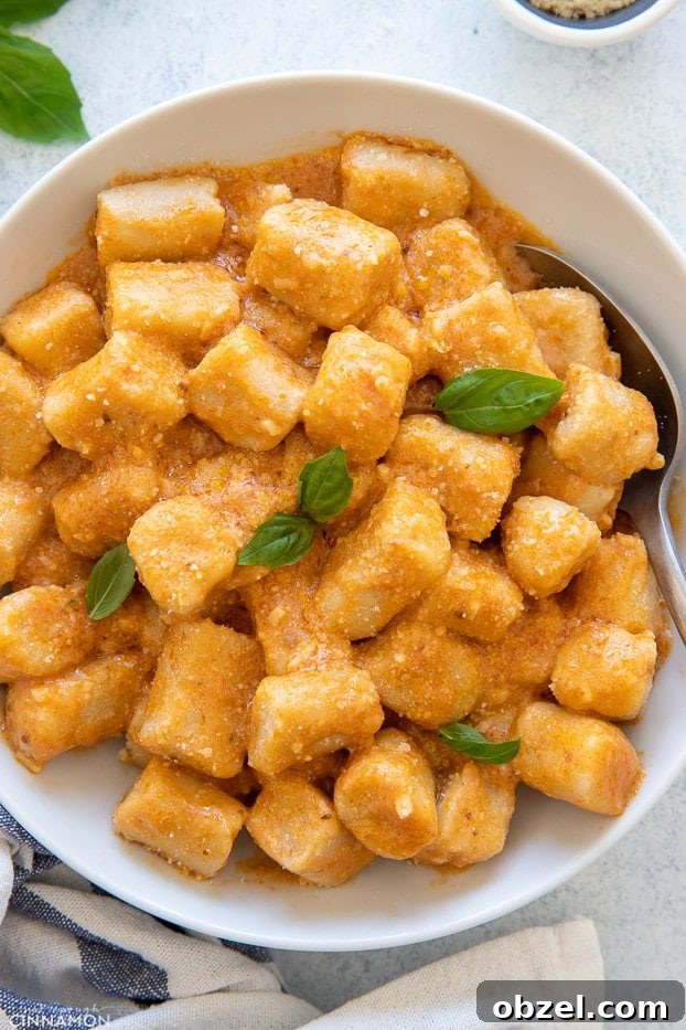 Trader Joes Copycat Cauliflower Gnocchi Recipe 2 Homemade Copycat Trader Joe Cauliflower gnocchi served with creamy tomato sauce and basil