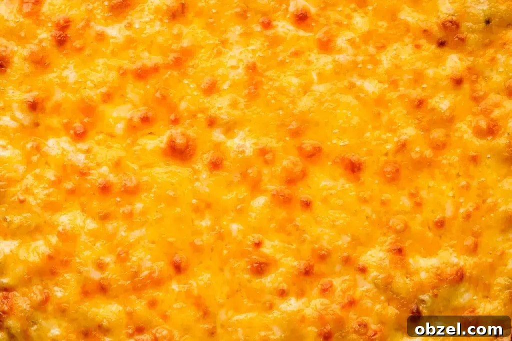 baked mac and cheese recipe close up view of baked mac and cheese crust