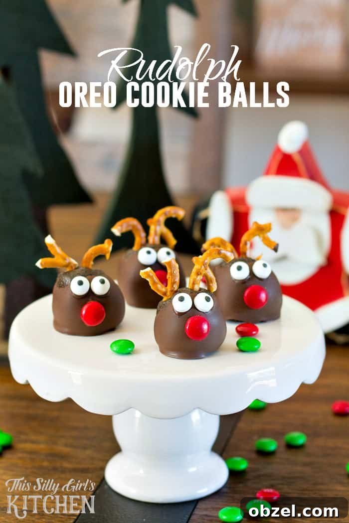Rudolph Oreo Cookie Balls, fun and festive, made with mint Oreos for an extra holiday twist! from ThisSillyGirlsLife.com #oreocookieballs Rudolph Oreo Cookie Balls, fun and festive, made with mint Oreos for an extra holiday twist! from ThisSillyGirlsLife.com #oreocookieballs