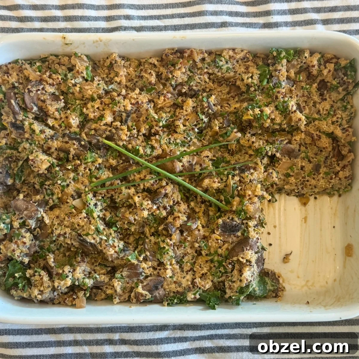 Baked Quinoa Casserole with Mushrooms and Kale 4 quinoa kale casserole in casserole dish