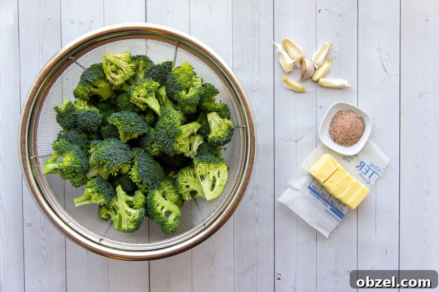 Garlic Roasted Broccoli with Crispy Edges 3 broccoli, butter, seasoning salt, and garlic