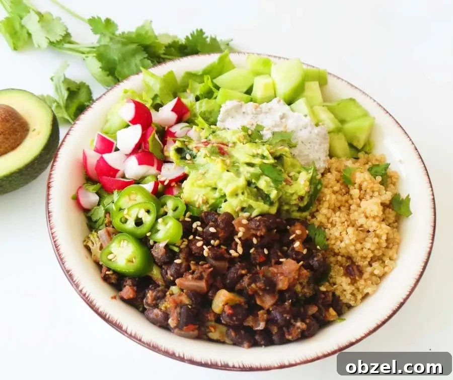 Black Bean Quinoa Bowls for Vegan Meal Prep 3 Black Bean Quinoa Bowl - easy healthy dinner recipe you can meal prep on Sunday. This clean eating recipe is vegan, gluten-free and full of flavor.