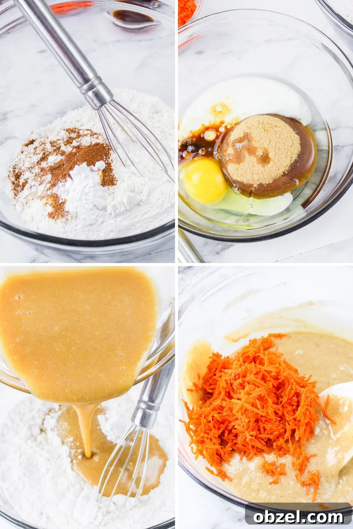 Gluten and Dairy-Free Baked Carrot Cake Donuts 4 First four steps showing how to make baked carrot cake donuts in a collage.