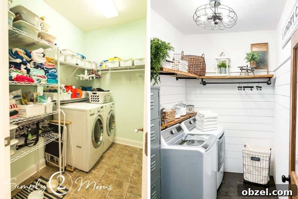Stunning Before and After Laundry Room Makeover 20 side by side comparison photo of old and new laundry room