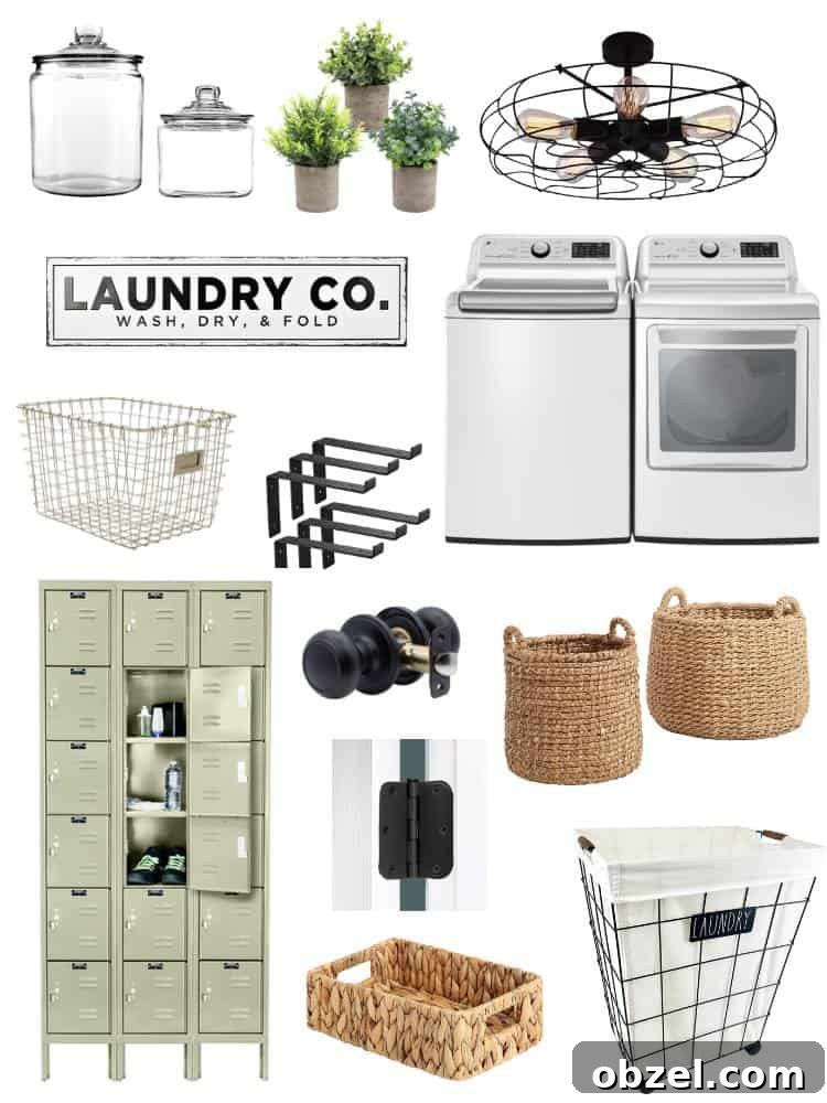 Stunning Before and After Laundry Room Makeover 23 collage of product images in AnnMarie's laundry room makeover project