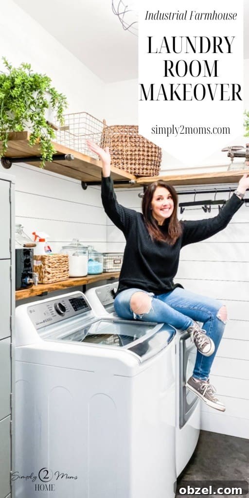 Stunning Before and After Laundry Room Makeover 31 Pinterest graphic for industrial farmhouse laundry room makeover