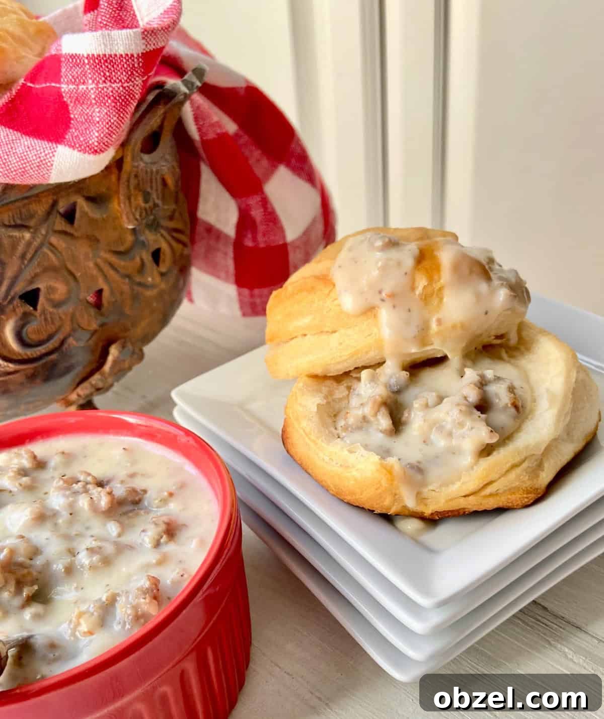 Creamy Sausage Gravy Recipe 2 Sausage gravy on bisquit.