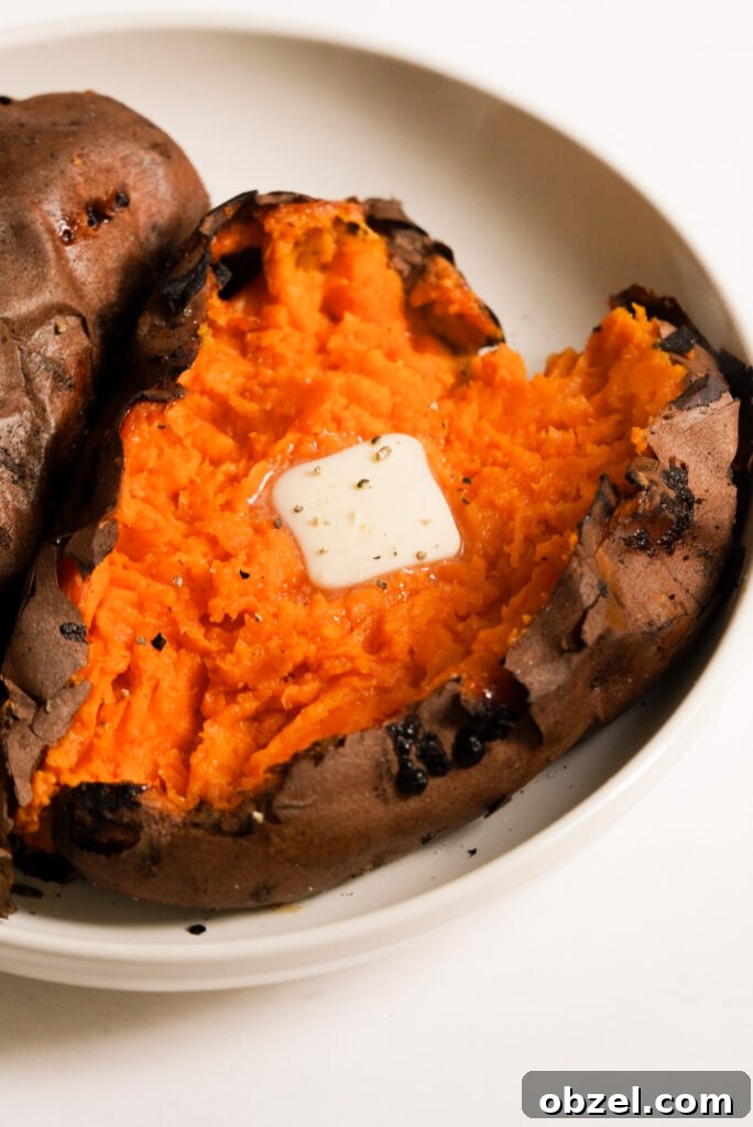 Air Fryer Baked Sweet Potato with Crispy Skin 10 baked whole sweet potato cut open