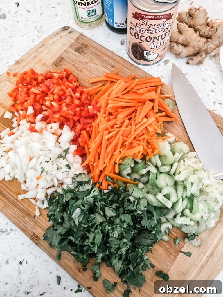 Creamy Chicken Coconut Curry Soup Recipe 5 The finely chopped vegetables