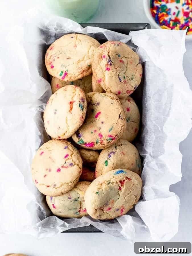 Fluffy Sprinkle Cookies in loaf pan shot overhead