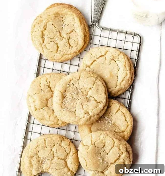 Overhead shot of Soft and Chewy Sugar Cookies on a cooling rack with a glass of milk behind