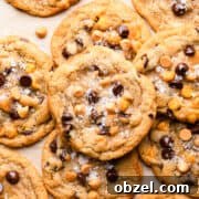 Butterscotch Chocolate Chip Cookie Recipe 10 butterscotch chocolate chip cookies sprinkled with sea salt flakes.