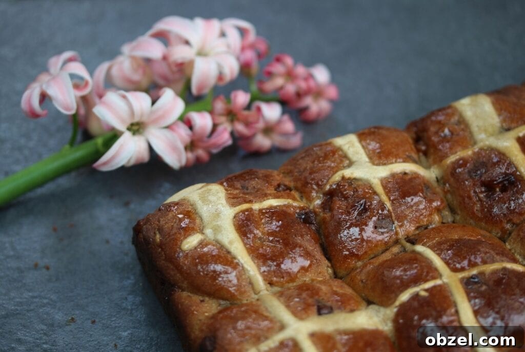 Gluten Free Salted Caramel Hot Cross Buns No Fruit 6 Salted caramel hot cross buns with a spring hyacinth.