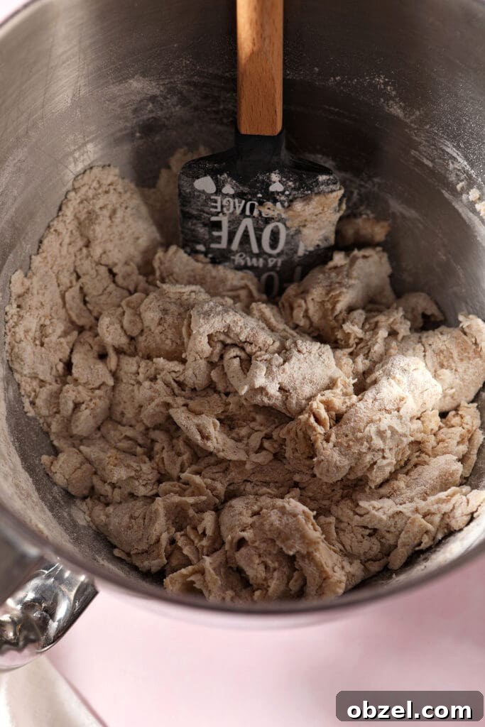 Pizza dough ingredients, after mixing with a spatula