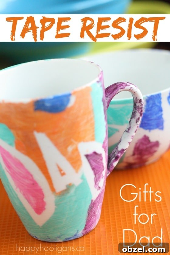 Easy Homemade Father's Day Gift - Tape Resist Mug and Bowl