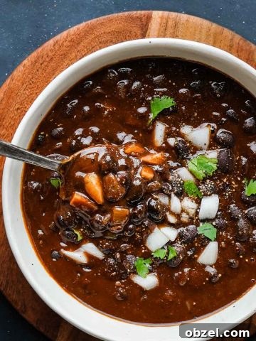 Velvety Carrot, Pumpkin and Apple Soup Recipe 12 Smoky Black Bean Soup in bowl with spoon inside
