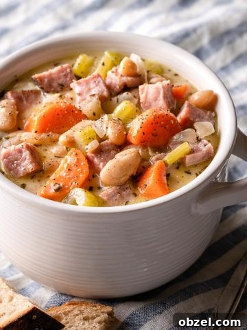 Velvety Carrot, Pumpkin and Apple Soup Recipe 13 ham and white bean chowder in white bowl with bread