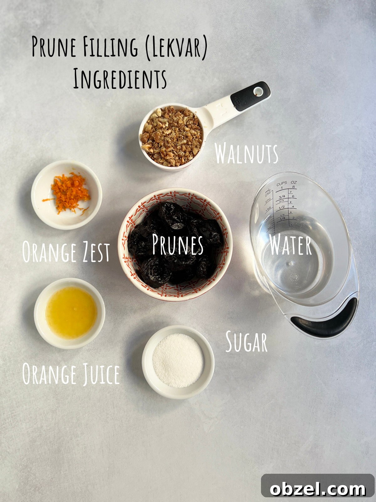 How to Make Lekvar Prune Butter at Home 3 Ingredients for lekvar with labels describing each ingredient.