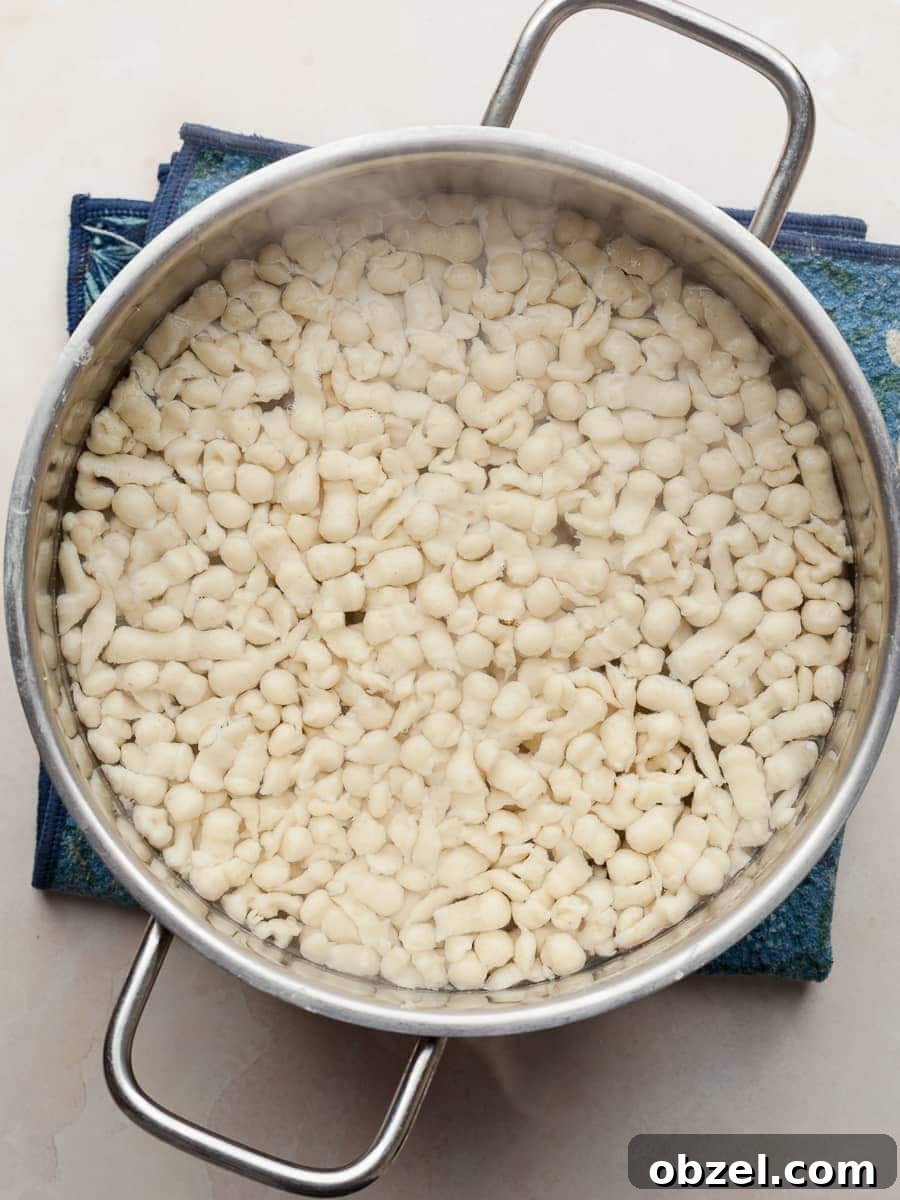 cooked Gluten Free Spaetzle in a pot