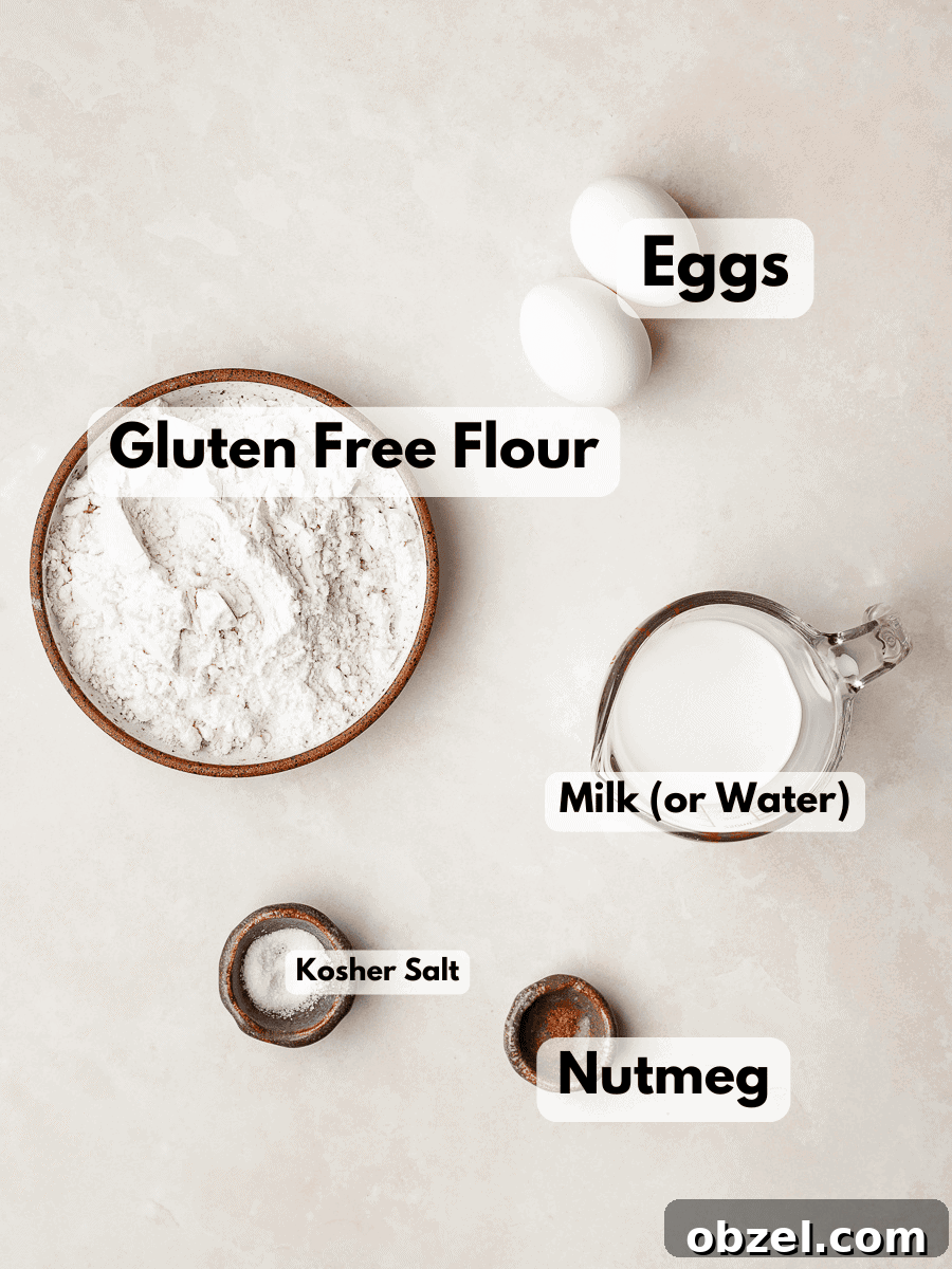 a collage of ingredients needed to make Gluten Free Spätzle 