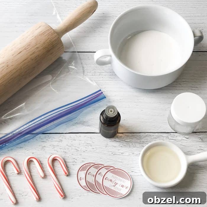 DIY Peppermint Candy Cane Lip Scrub for Soft Lips 3 ingredients and tools for candy cane lip scrub
