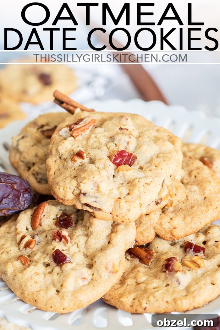 Stack of date cookies Stack of date cookies with visible chopped dates and pecans.