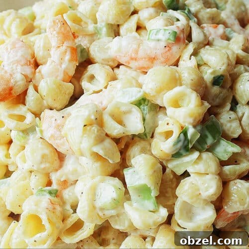 Closeup of shrimp macaroni salad