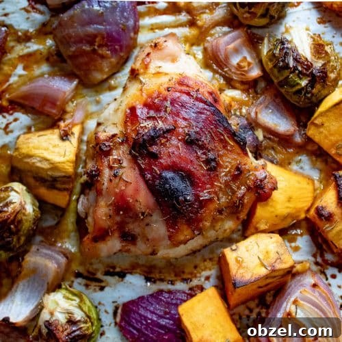 Sheet pan chicken thighs and vegetables.