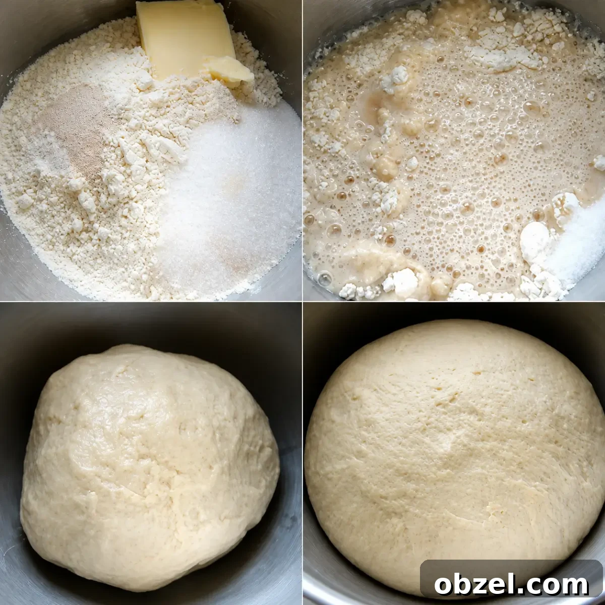 Yeast dough being mixed and left to rise until soft and doubled in size.