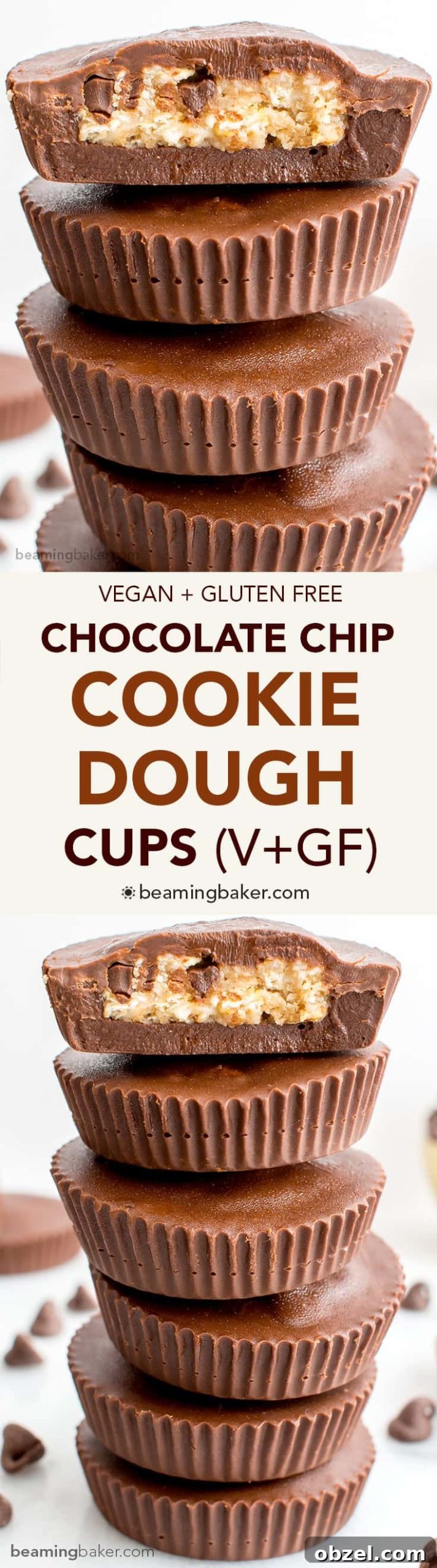 Vegan Gluten Free Chocolate Chip Cookie Dough Cups 8 Chocolate Chip Cookie Dough Cups (Vegan and Gluten Free): thick homemade chocolate cups stuffed with chocolate chip cookie dough.