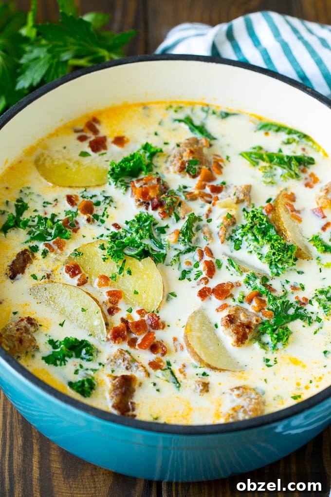 Zuppa Toscana Soup Recipe with Sausage and Kale 8 Zuppa toscana soup made with sausage, kale and potatoes in a creamy broth.