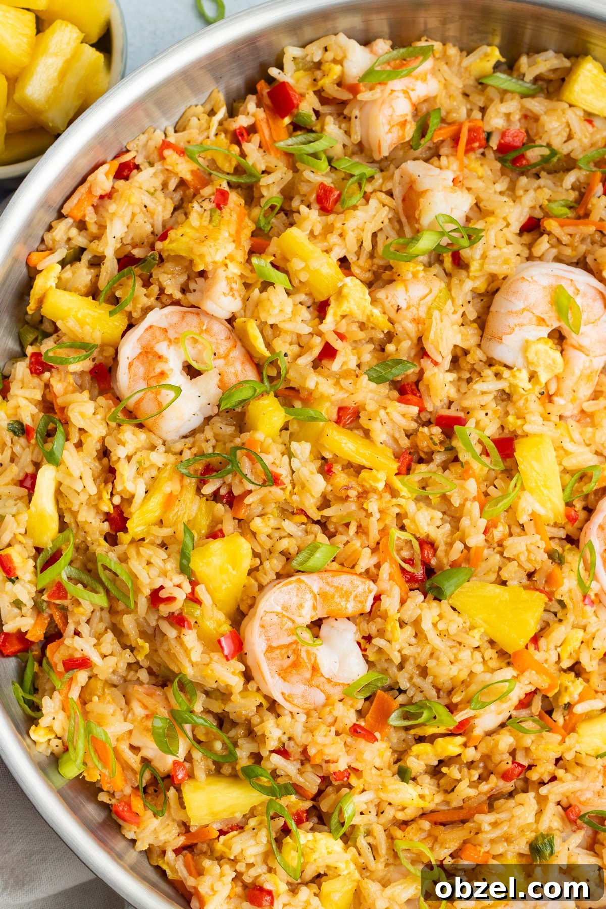 Pineapple Shrimp Fried Rice Recipe 2 Large skillet filled with shrimp pineapple fried rice.