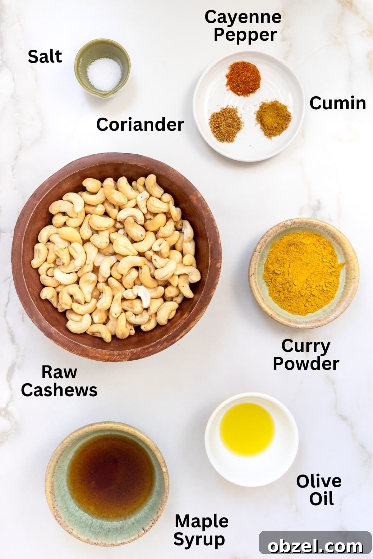 Ingredients for curried cashews.