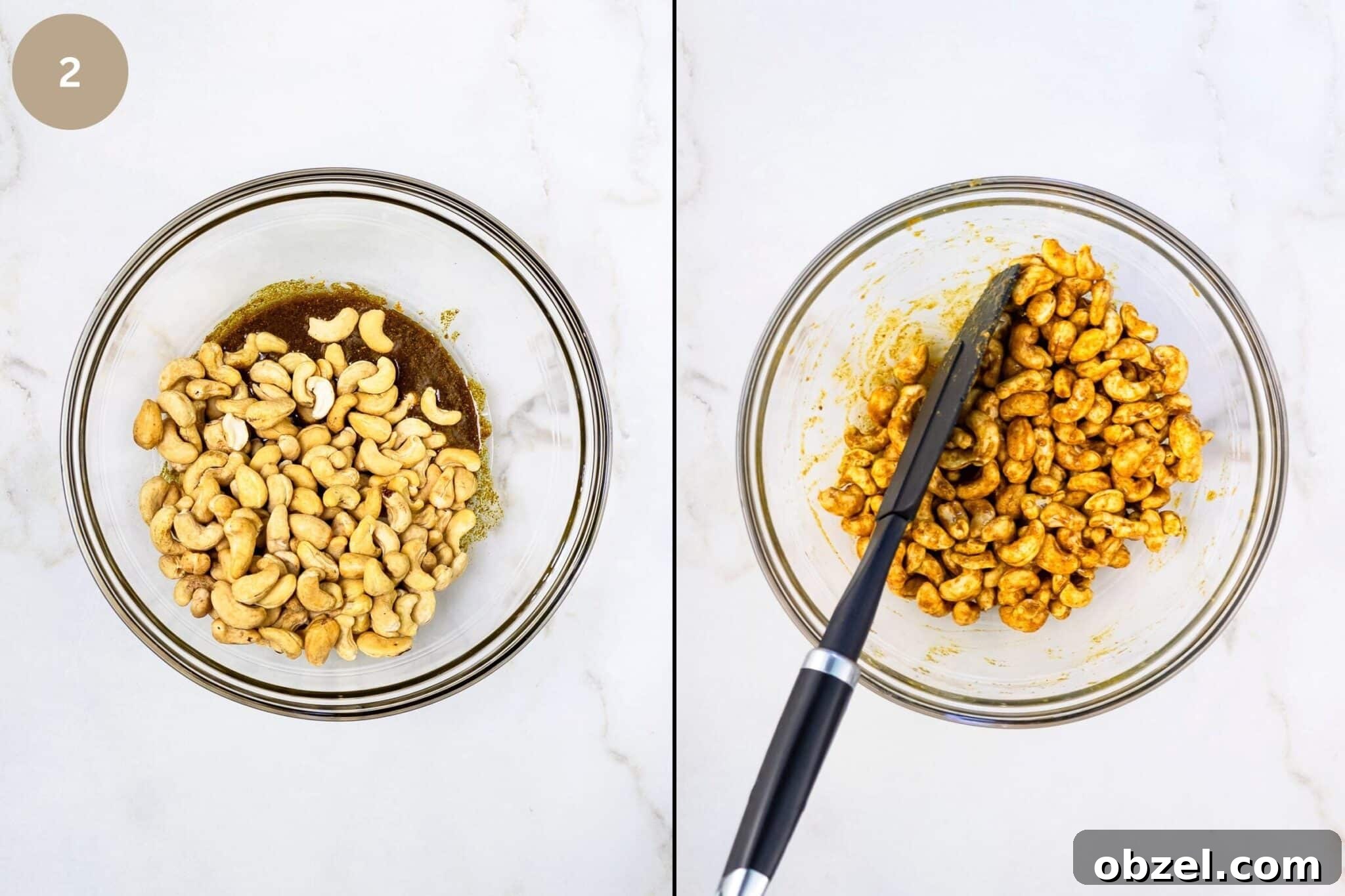 Raw cashews tossed in curry spice mixture.