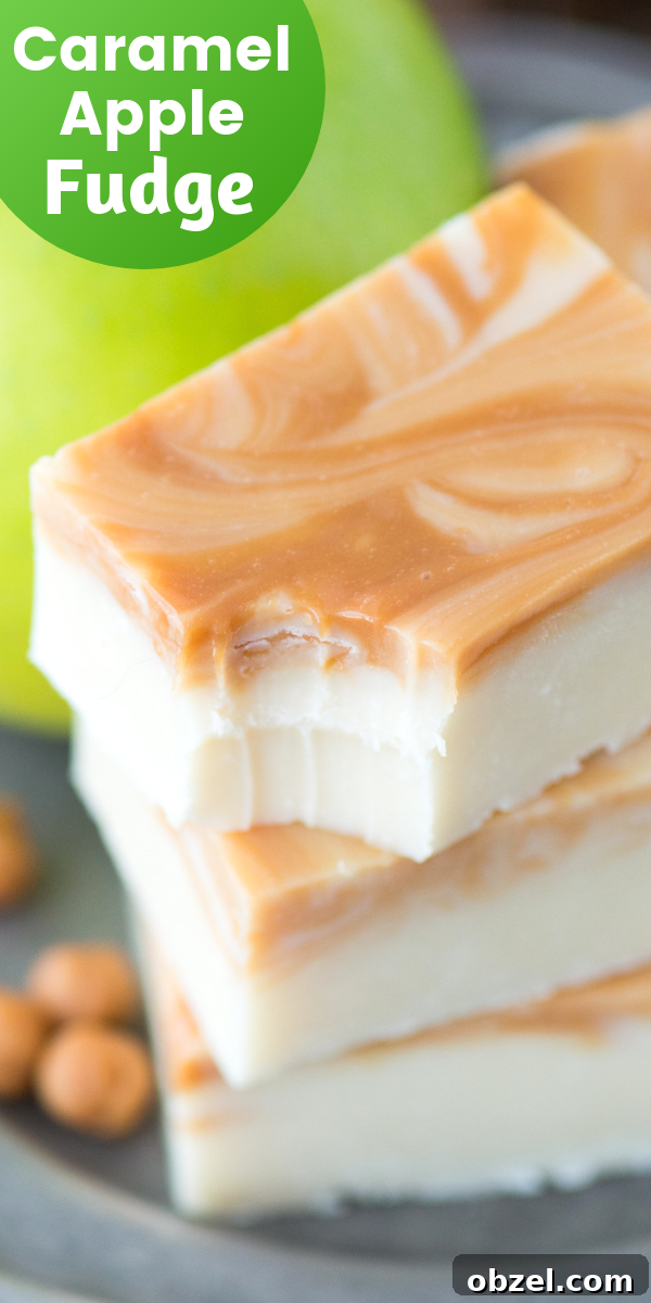 Close-up of caramel apple fudge with a bite taken
